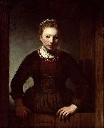 Samuel van hoogstraten Woman at a dutch door oil painting artist